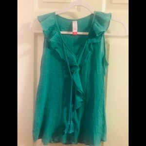 Turquoise sleeveless ruffle tank top junior